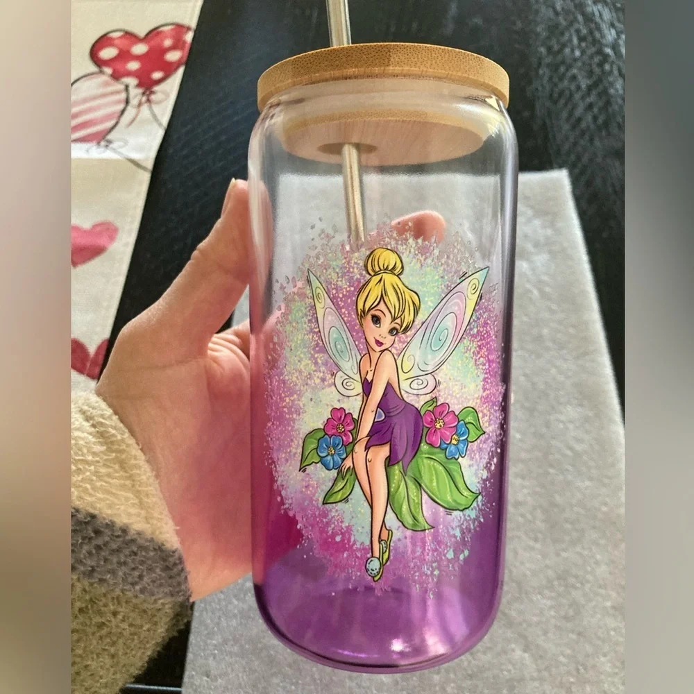 Handcrafted Tinkerbell 16oz glass tumbler